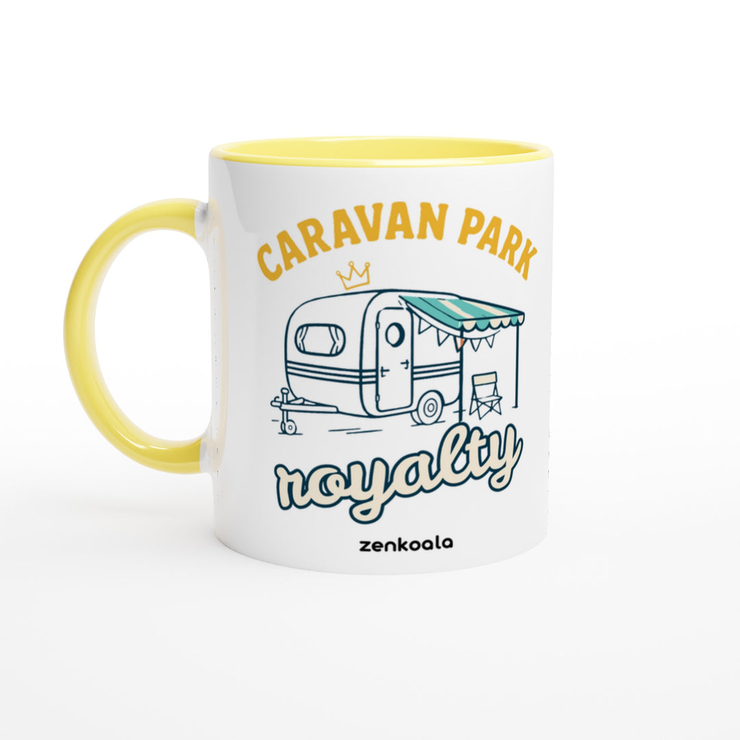 Caravan Park Royalty mug in yellow: white with a yellow rim, inside and handle, Zen Koala Australia