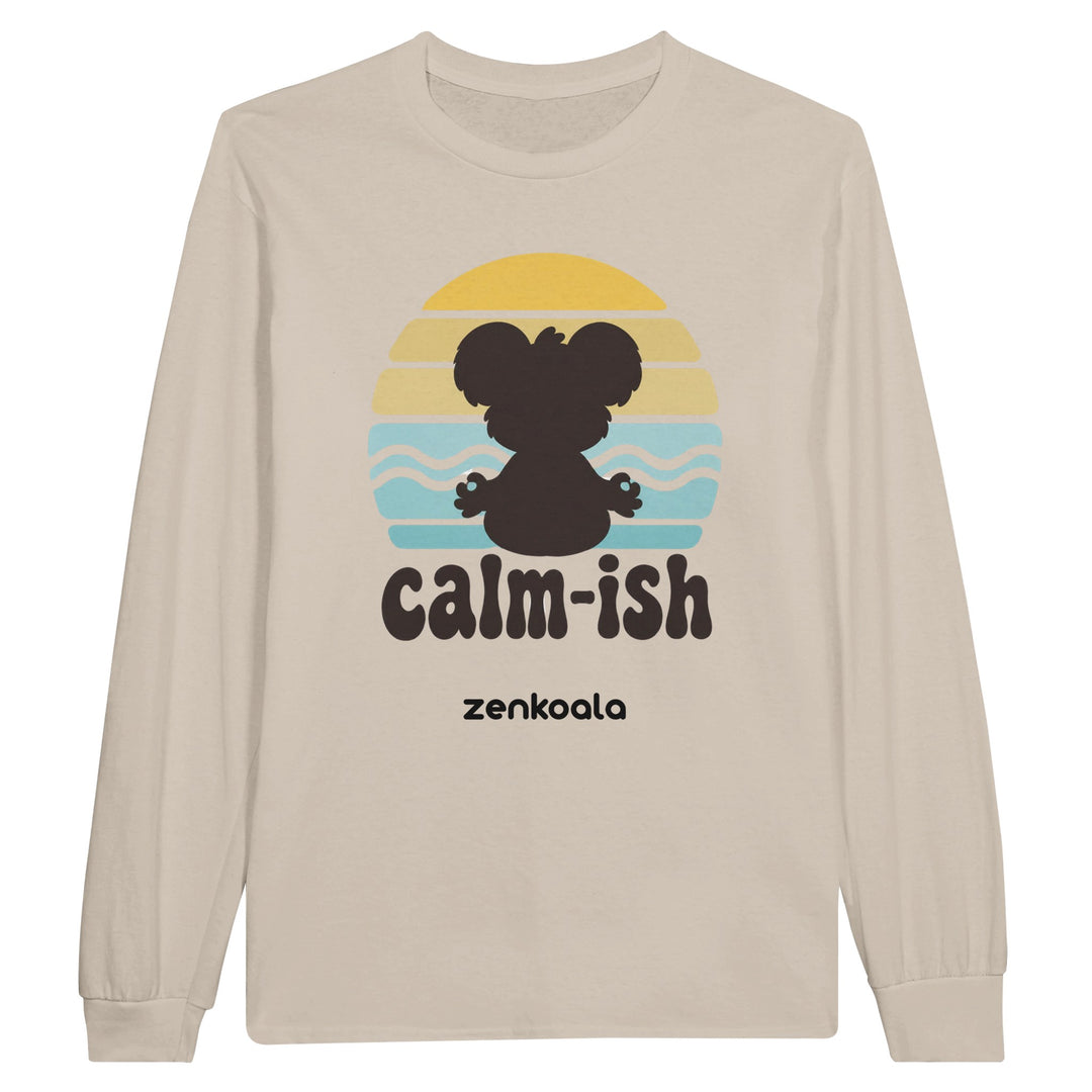 Calm-ish Retro Sunset Koala long sleeve tee in sand — Zen Koala Australia