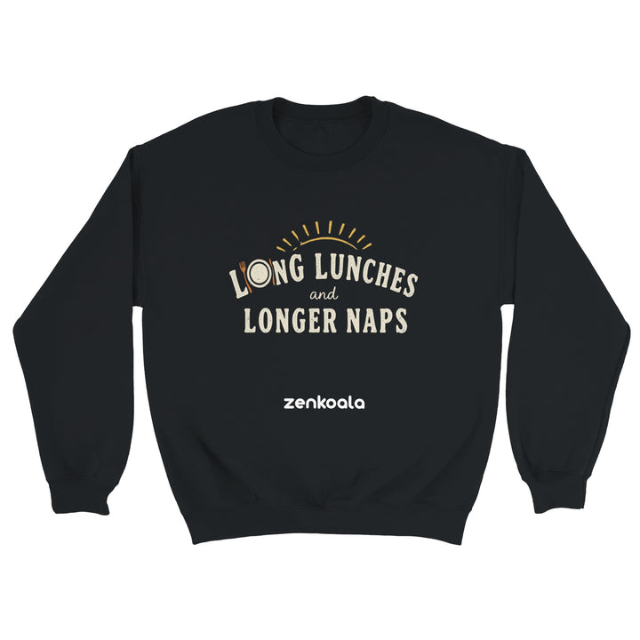 Long Lunches and Longer Naps feel-good sweatshirt in black — Zen Koala Australia