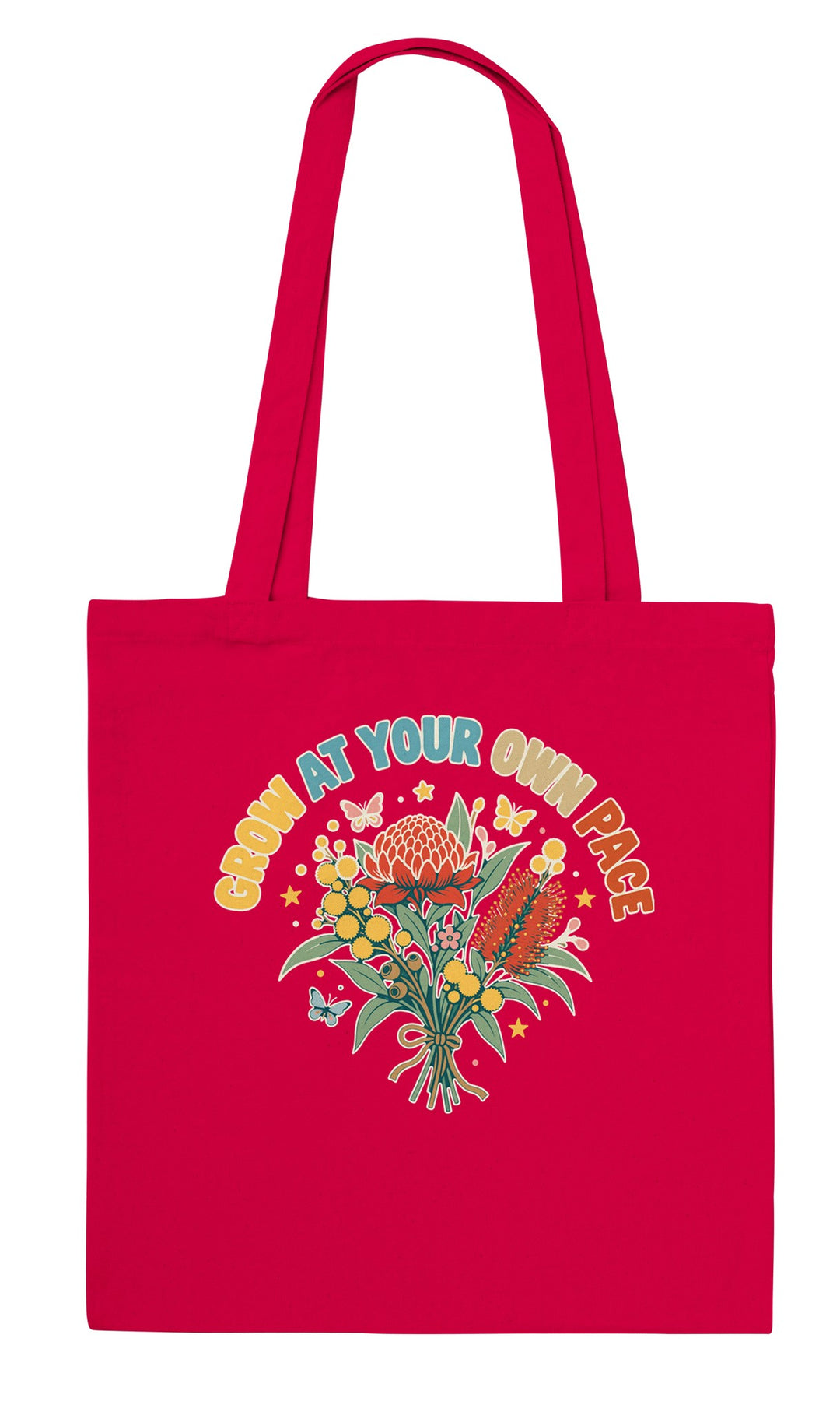 Grow at Your Own Pace feel-good tote bag in red, Zen Koala Australia