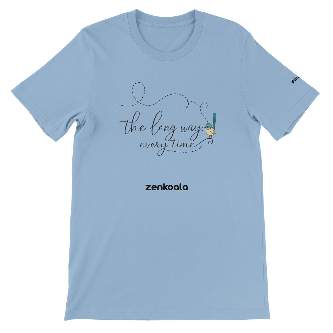 The Long Way Every Time feel-good tee in light blue — Zen Koala Australia