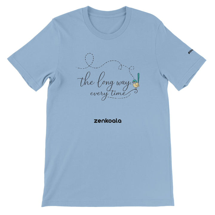 The Long Way Every Time feel-good tee in light blue — Zen Koala Australia