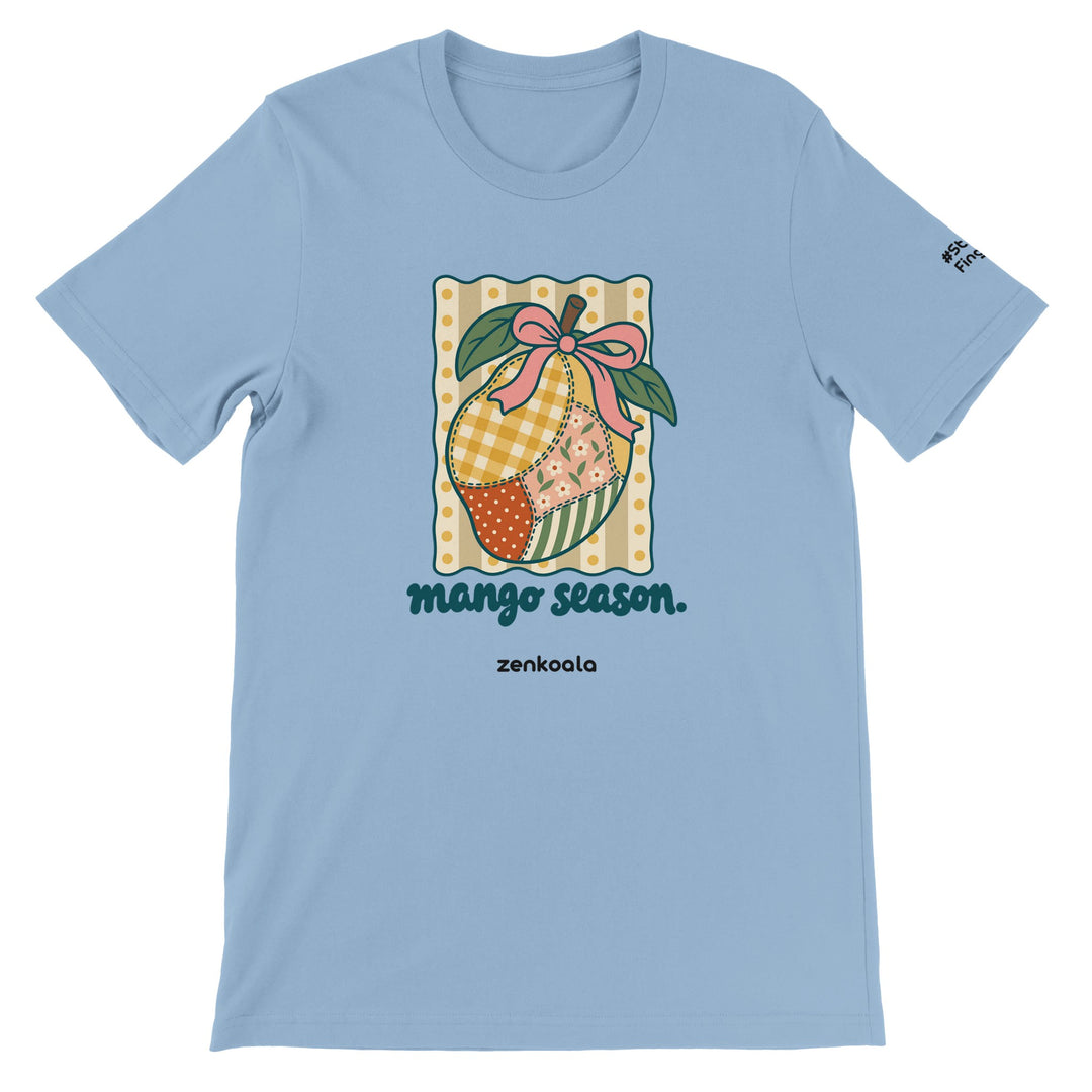 Mango Season feel-good tee in light blue, Zen Koala Australia