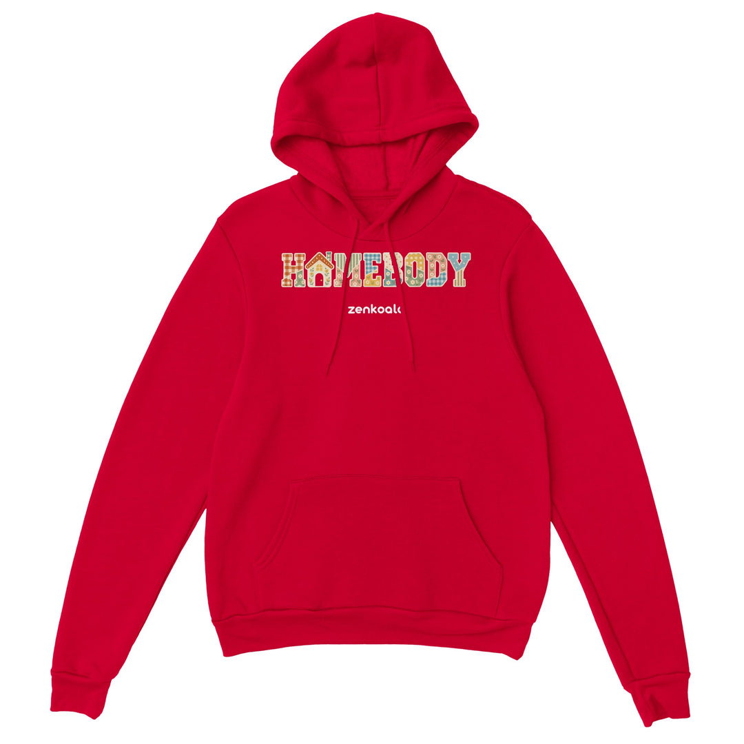 Homebody Faux Patchwork feel-good hoodie in red, Zen Koala Australia
