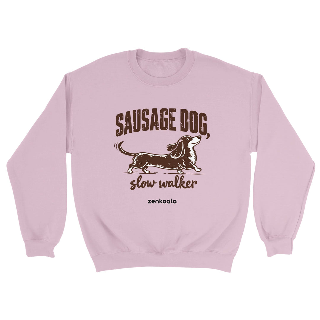 Sausage Dog Slow Walker feel-good sweatshirt in light pink, Zen Koala Australia