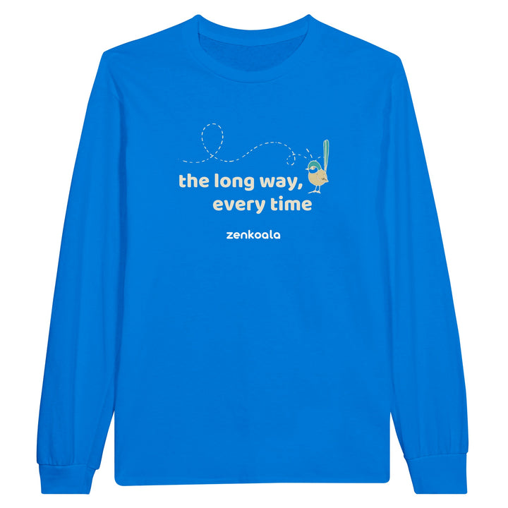 The Long Way Every Time feel-good long sleeve tee in royal, Zen Koala Australia