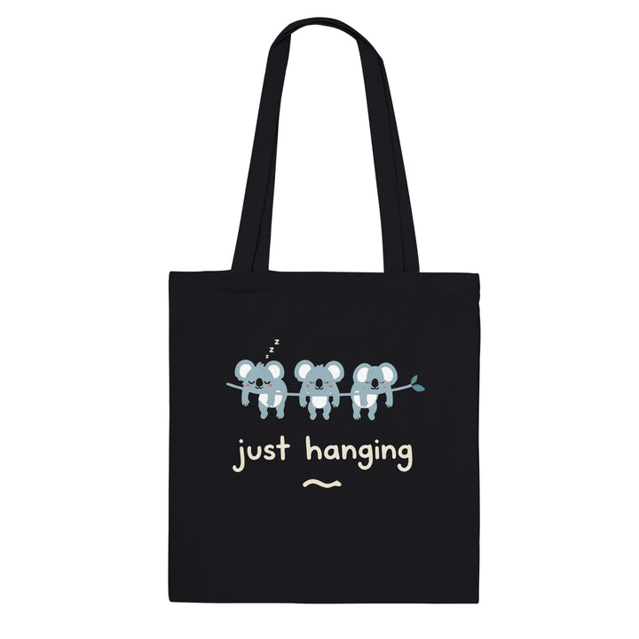 Just Hanging feel-good tote bag in black, Zen Koala Australia