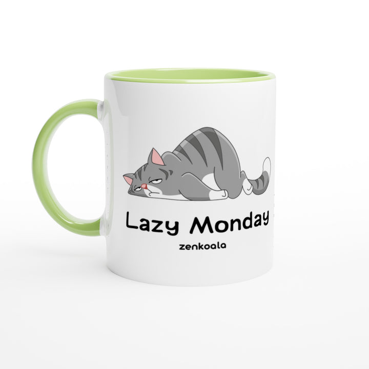 Lazy Monday mug in green: white with a green rim, inside and handle, Zen Koala Australia