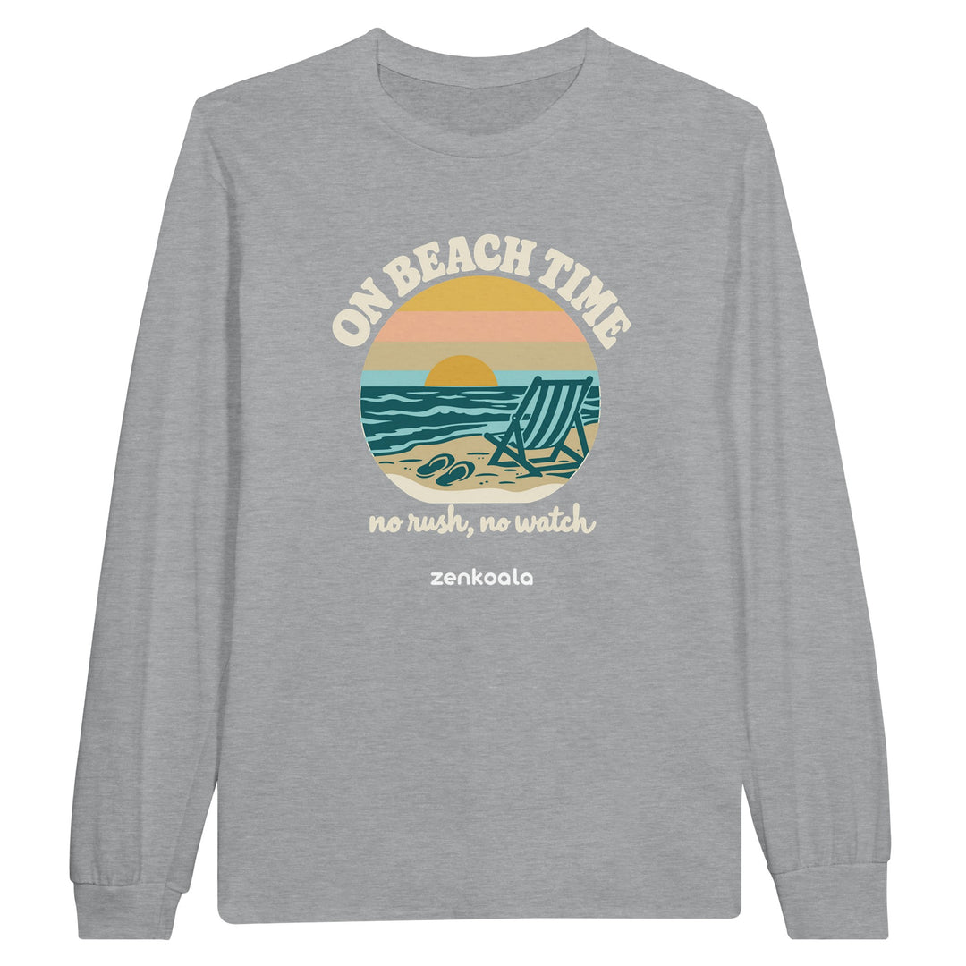 On Beach Time feel-good long sleeve tee in sports grey, Zen Koala Australia