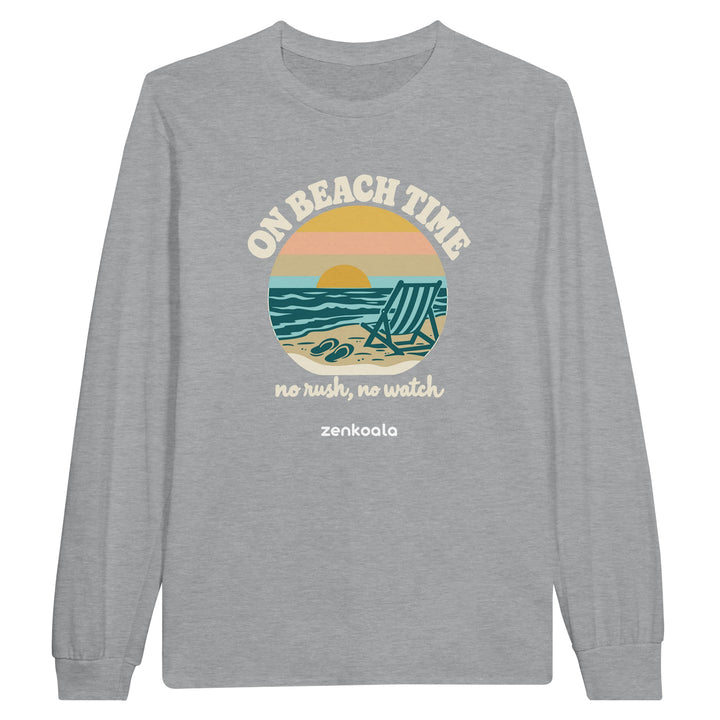 On Beach Time feel-good long sleeve tee in sports grey, Zen Koala Australia
