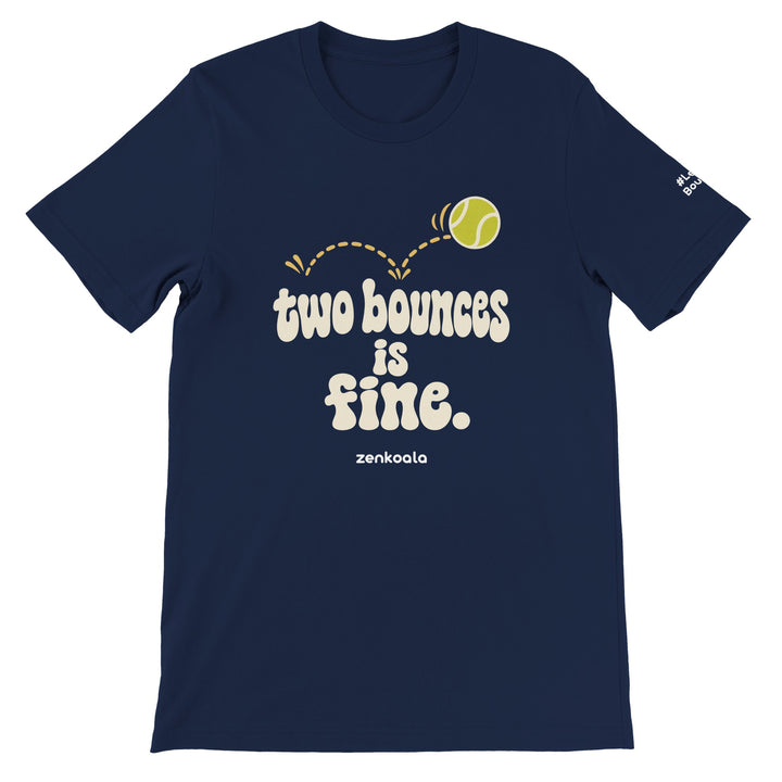 Two Bounces Is Fine feel-good tee in navy, Zen Koala Australia