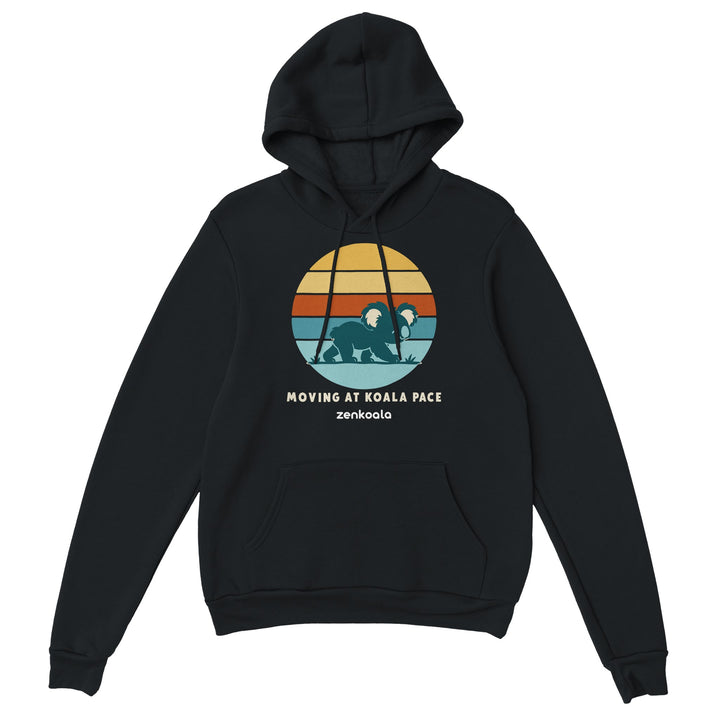 Moving at Koala Pace feel-good hoodie in black, Zen Koala Australia