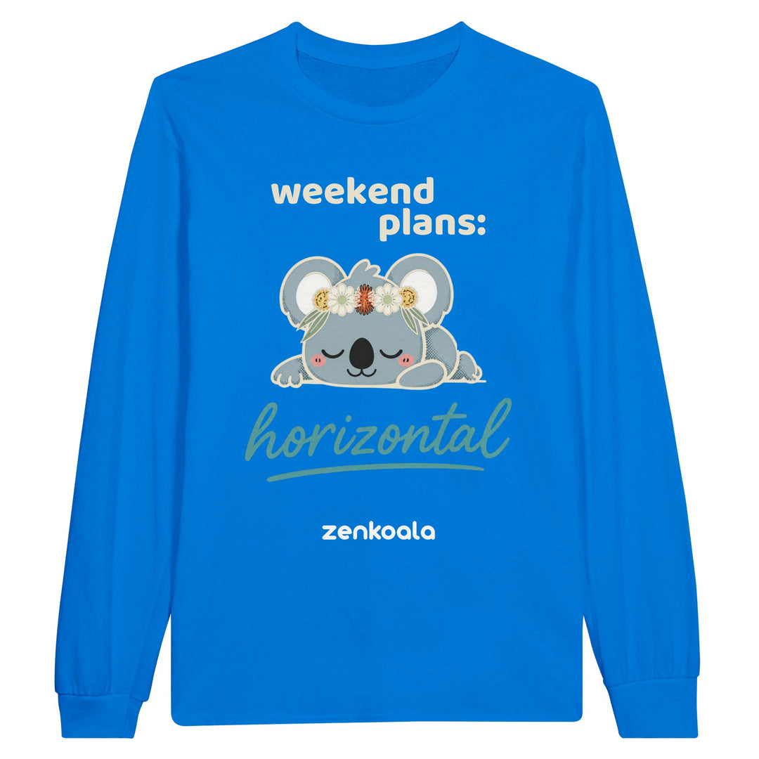 Weekend Plans Horizontal Koala long sleeve tee in royal — Zen Koala Australia