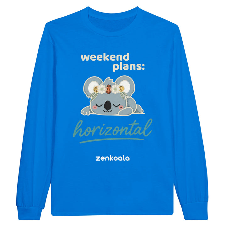 Weekend Plans Horizontal Koala long sleeve tee in royal — Zen Koala Australia