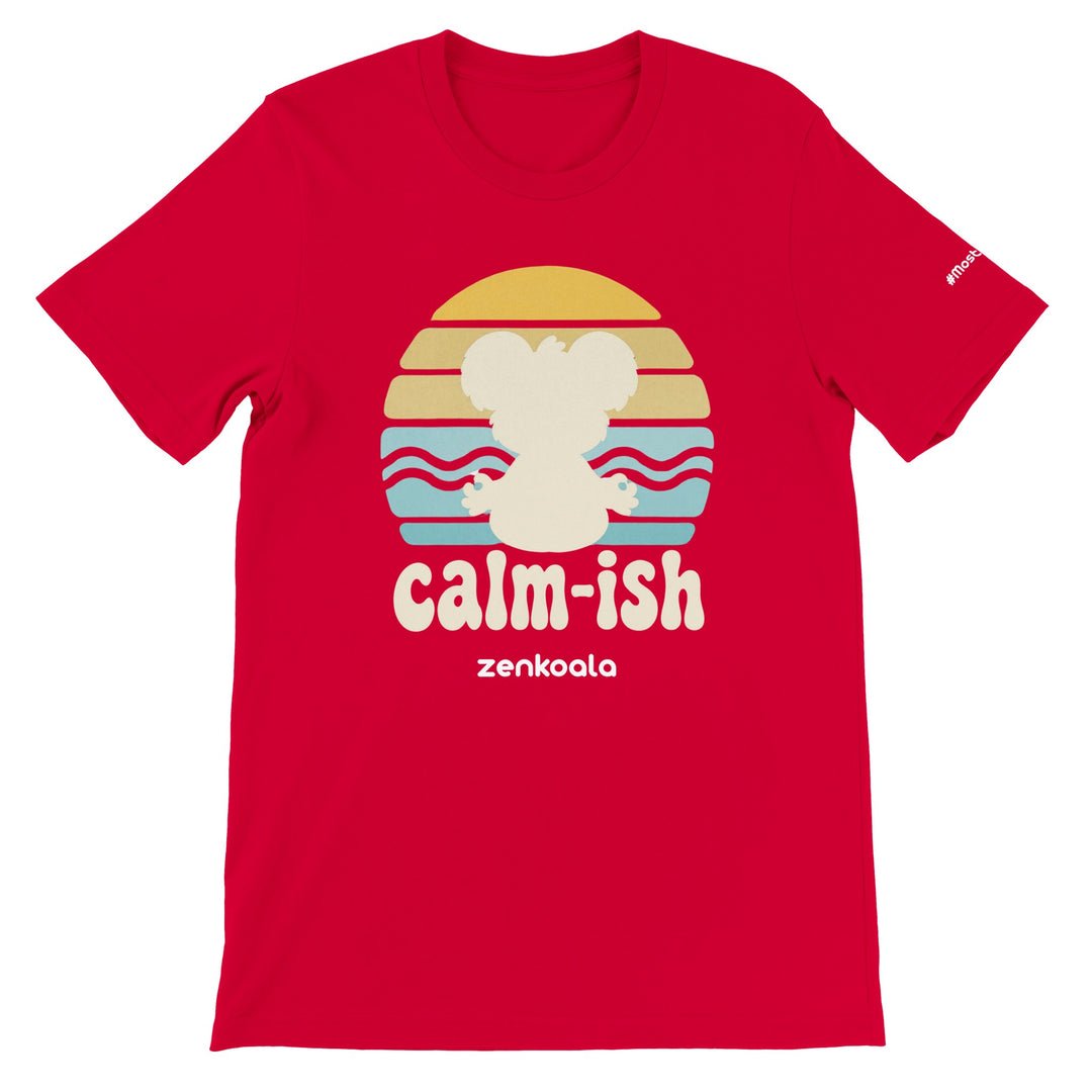 Calm-ish Retro Sunset Koala feel-good tee in red — Zen Koala Australia