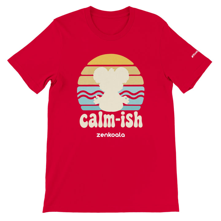 Calm-ish Retro Sunset Koala feel-good tee in red — Zen Koala Australia