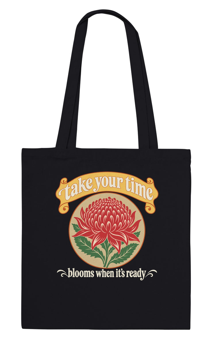 Take Your Time feel-good tote bag in black, Zen Koala Australia