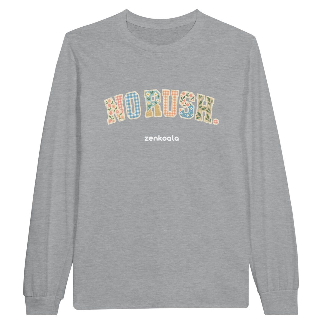 No Rush Faux Patchwork feel-good long sleeve tee in sports grey, Zen Koala Australia