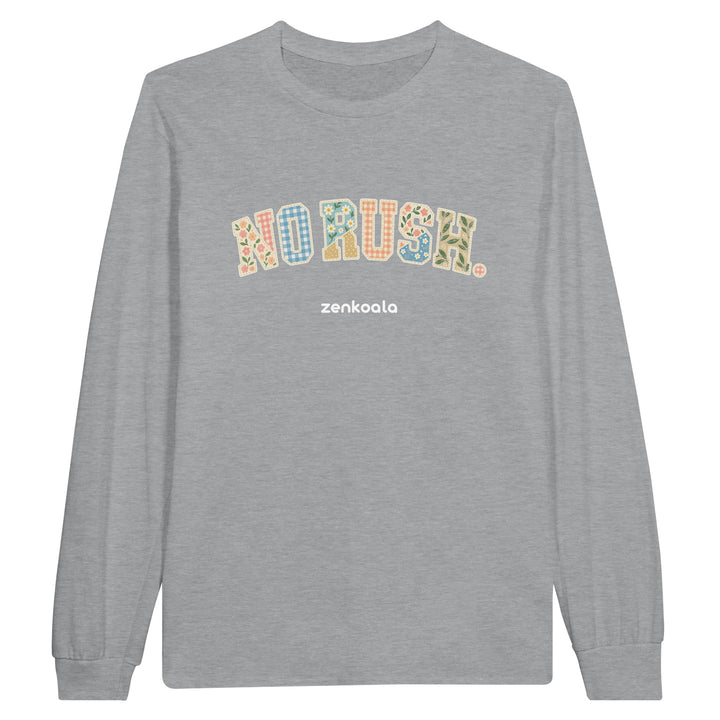 No Rush Faux Patchwork feel-good long sleeve tee in sports grey, Zen Koala Australia