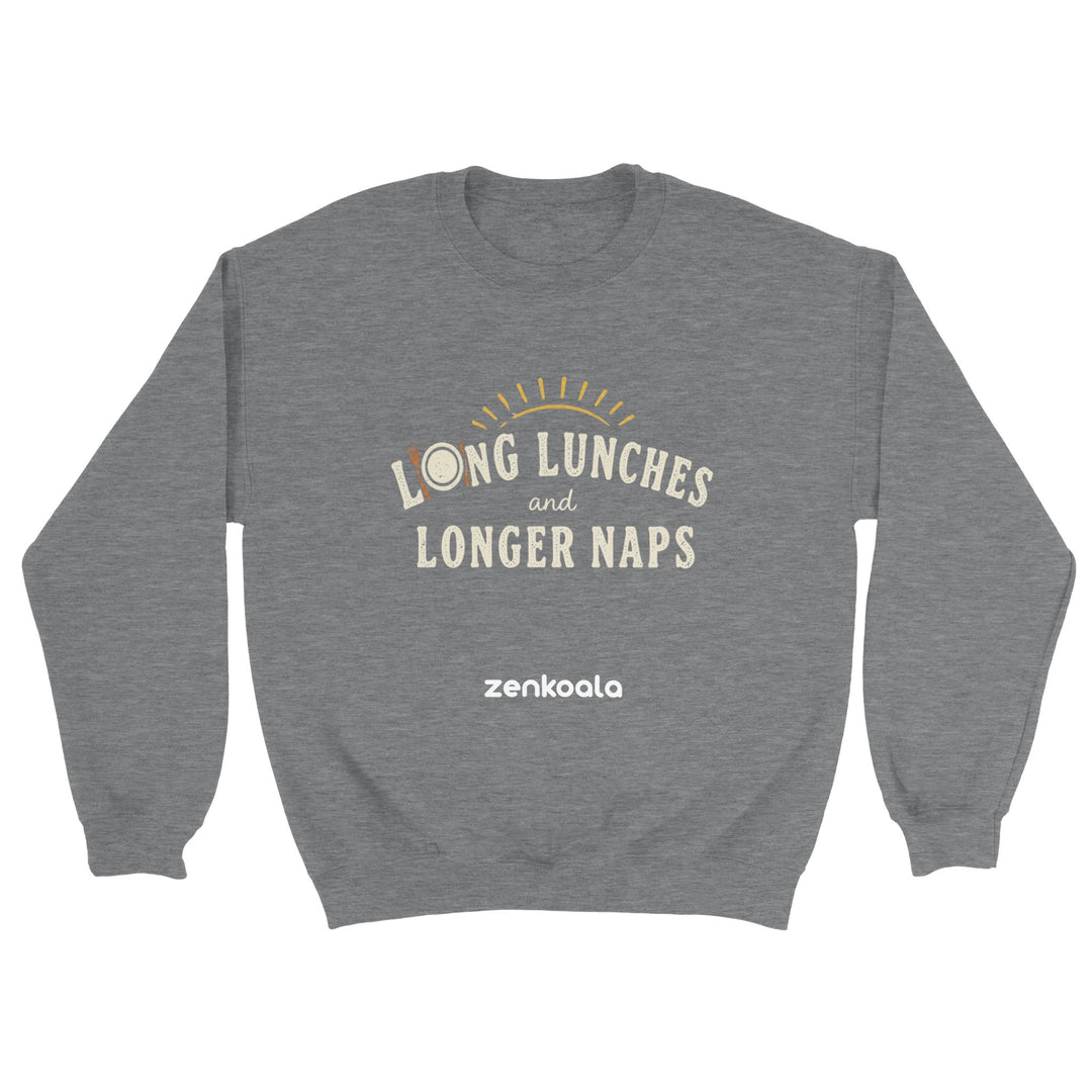 Long Lunches and Longer Naps feel-good sweatshirt in sport grey — Zen Koala Australia