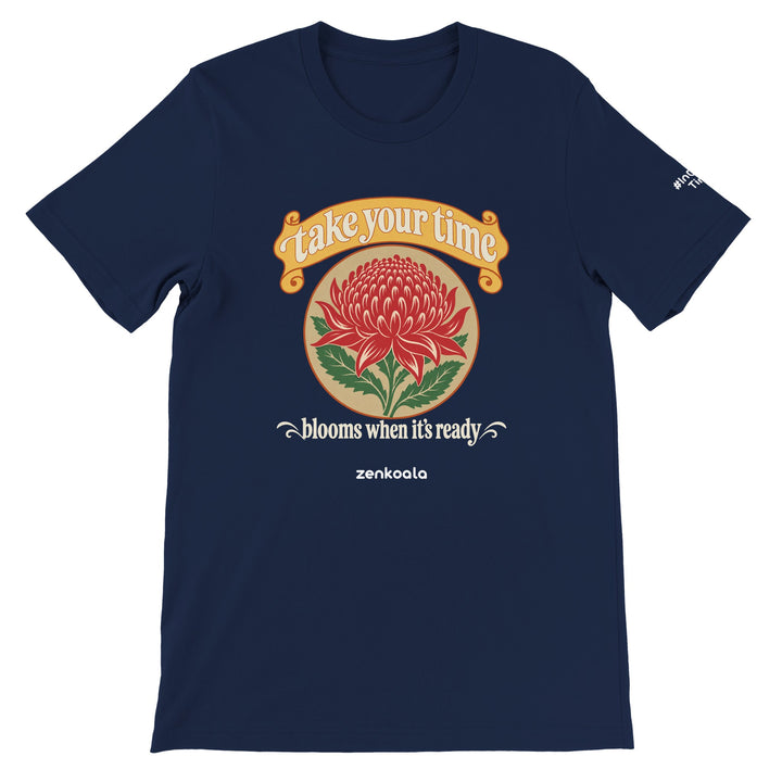 Take Your Time feel-good tee in navy, Zen Koala Australia