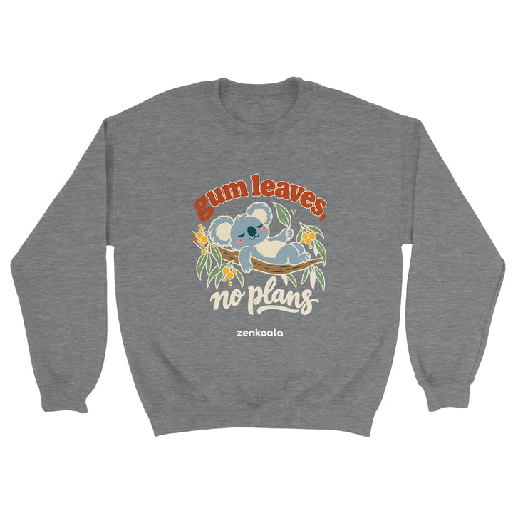 Gum Leaves No Plans feel-good sweatshirt in sport grey, Zen Koala Australia