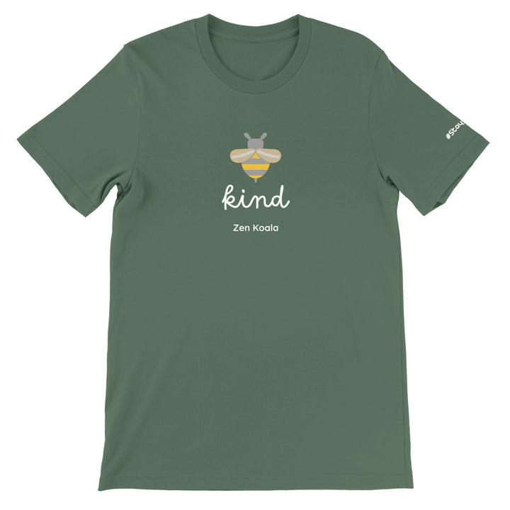 Bee Kind feel-good t-shirt in military green — Zen Koala Australia