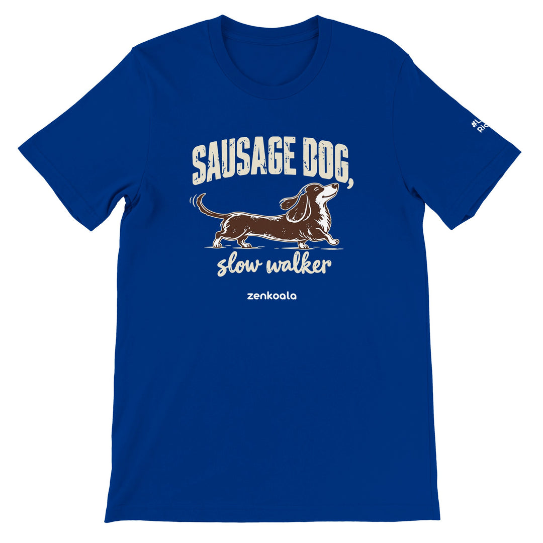Sausage Dog Slow Walker feel-good tee in true royal, Zen Koala Australia