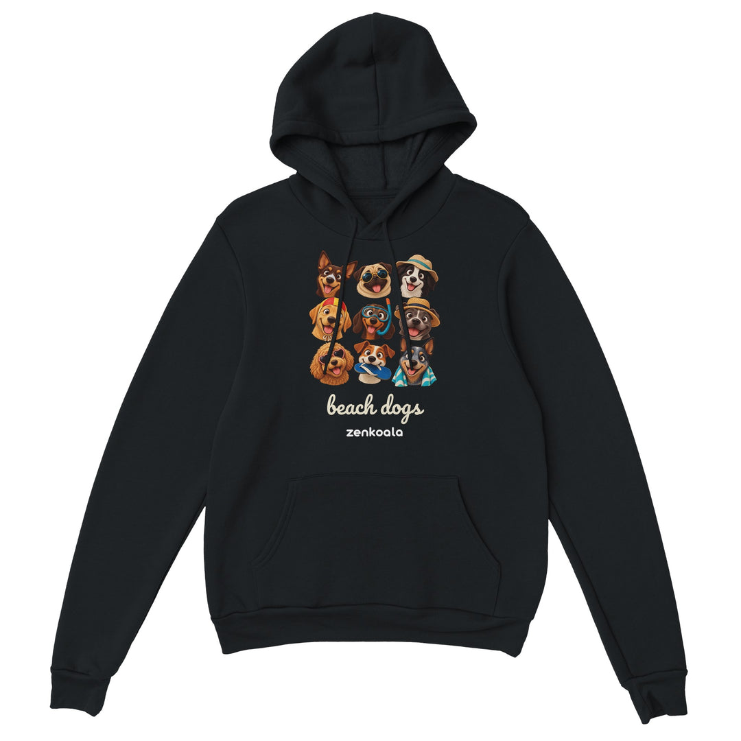 Beach Dogs feel-good hoodie in black, Zen Koala Australia