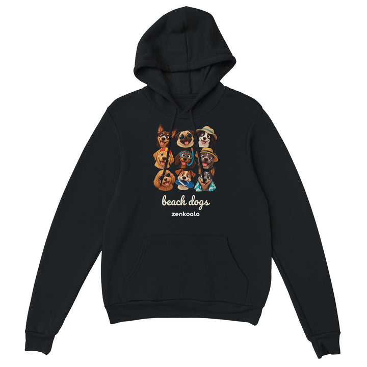 Beach Dogs feel-good hoodie in black, Zen Koala Australia