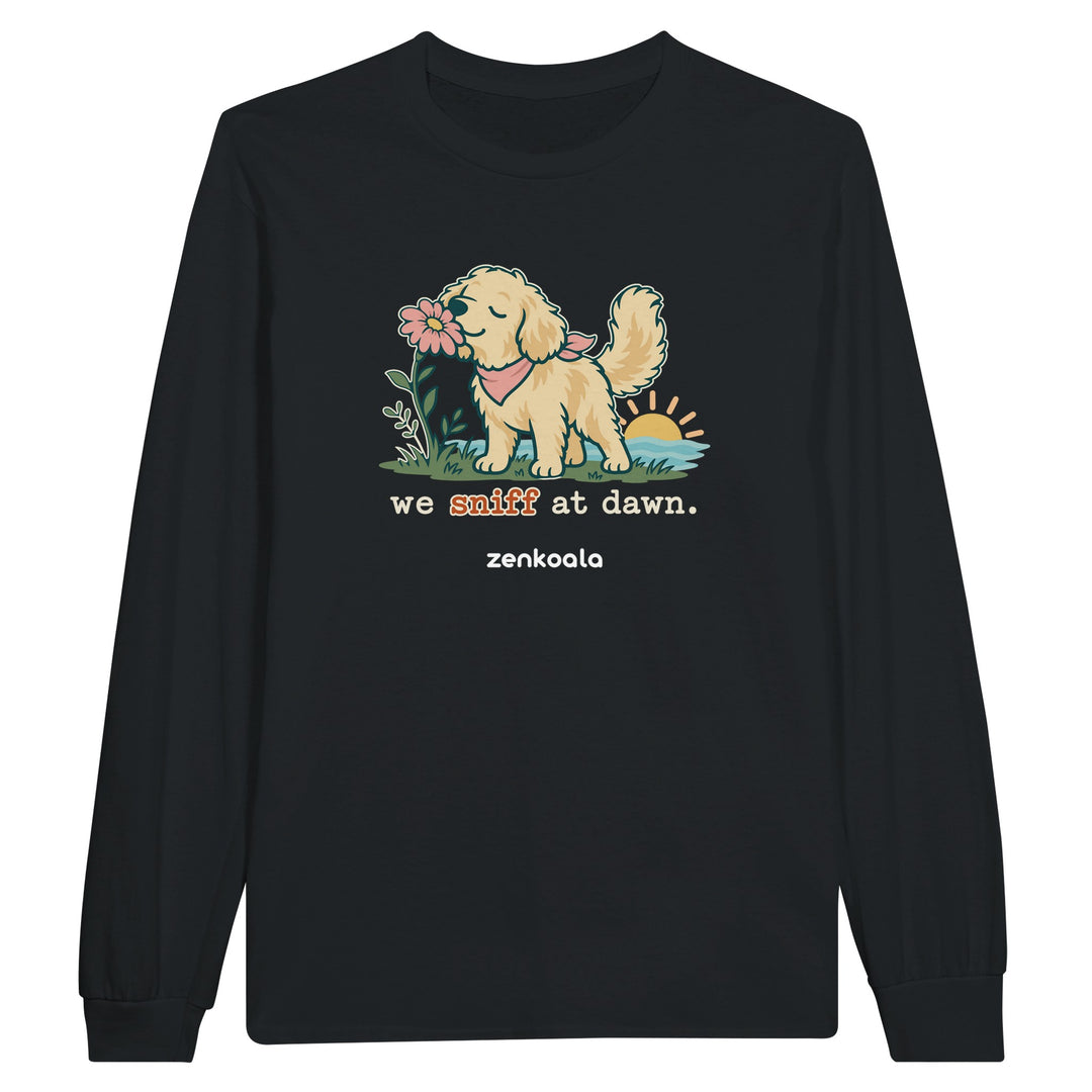 We Sniff at Dawn feel-good long sleeve tee in black, Zen Koala Australia