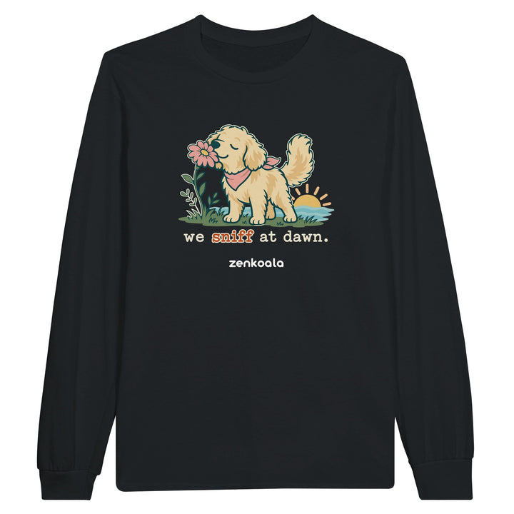 We Sniff at Dawn feel-good long sleeve tee in black, Zen Koala Australia