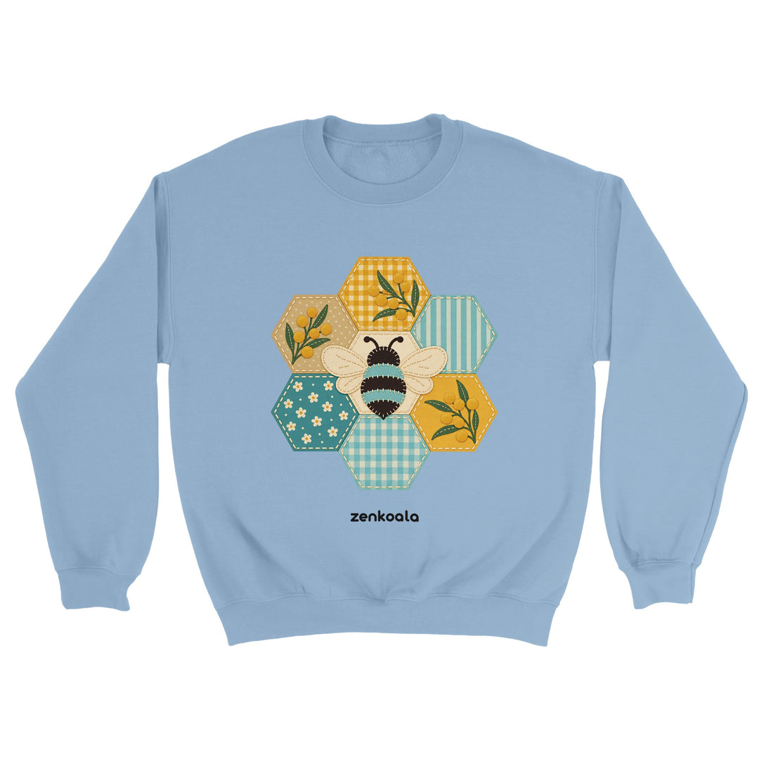 Honeycomb Bee feel-good sweatshirt in light blue, Zen Koala Australia