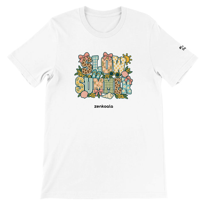 Slow Summer feel-good tee in white, Zen Koala Australia