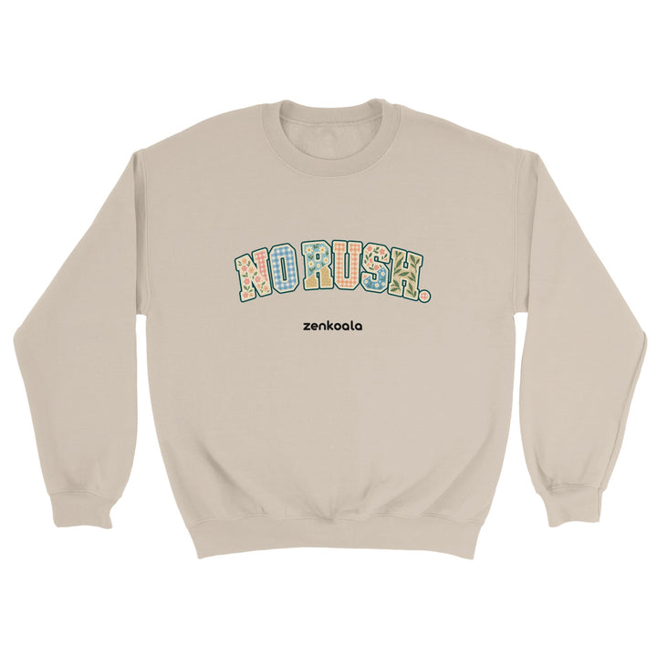 No Rush Faux Patchwork feel-good sweatshirt in sand, Zen Koala Australia
