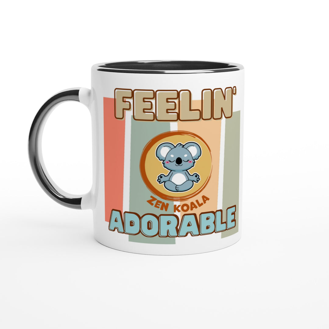 Feeling Adorable mug in black: white with a black rim, inside and handle, Zen Koala Australia