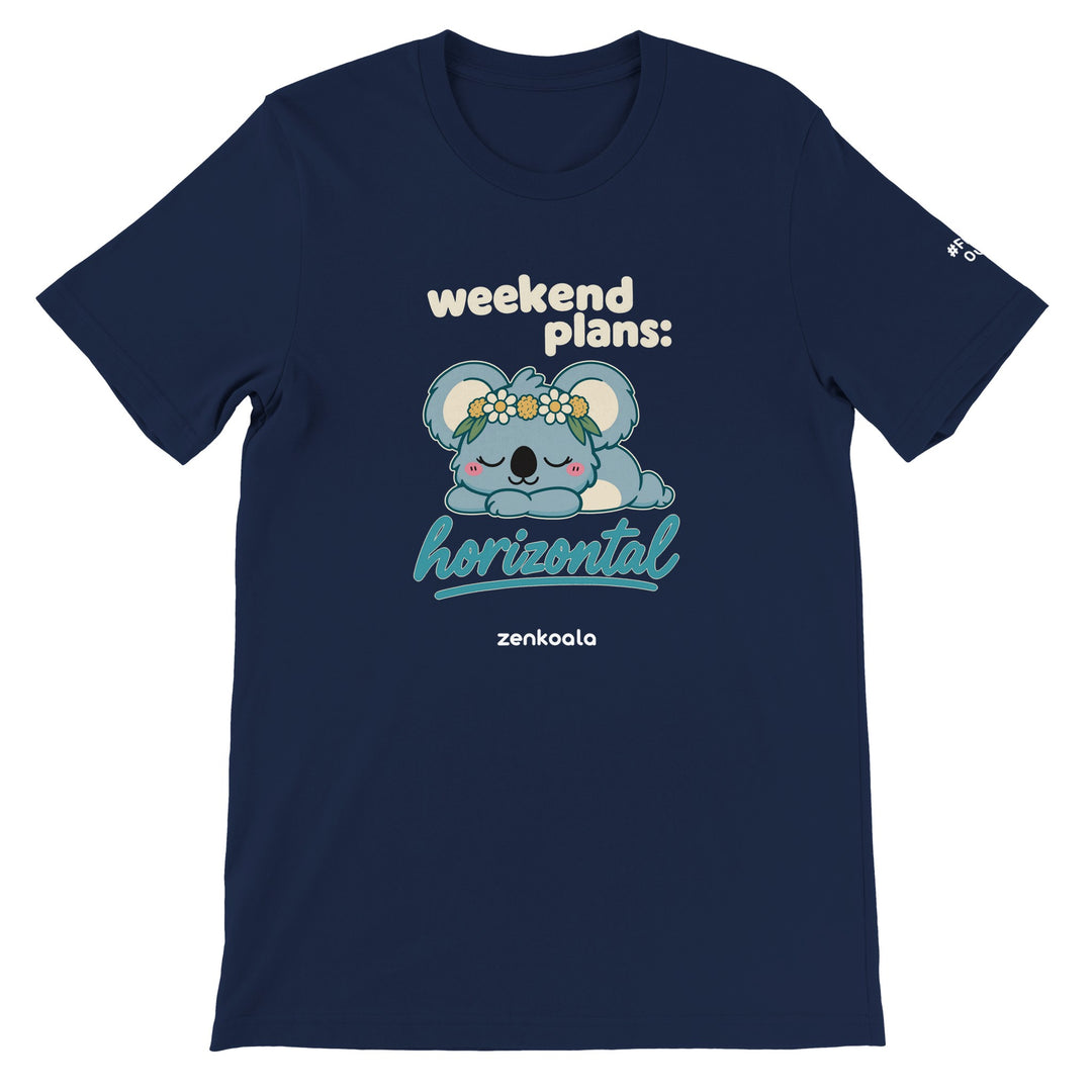 Weekend Plans Horizontal Koala feel-good tee in navy, Zen Koala Australia