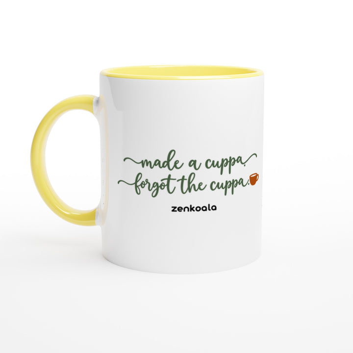 Made a Cuppa Forgot the Cuppa mug in yellow: white with a yellow rim, inside and handle, Zen Koala Australia
