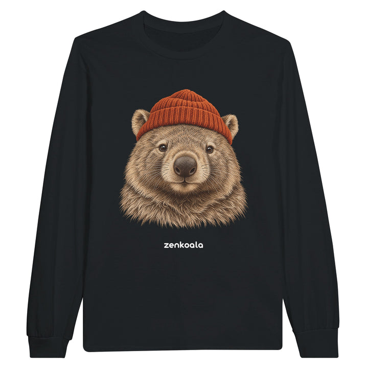 Wombat Beanie feel-good long sleeve tee in black, Zen Koala Australia