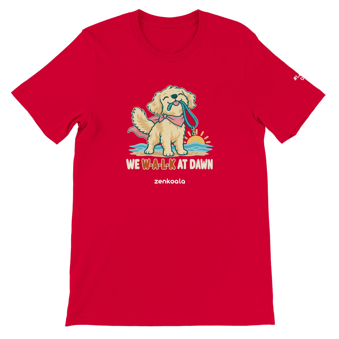 We Walk at Dawn feel-good tee in red, Zen Koala Australia