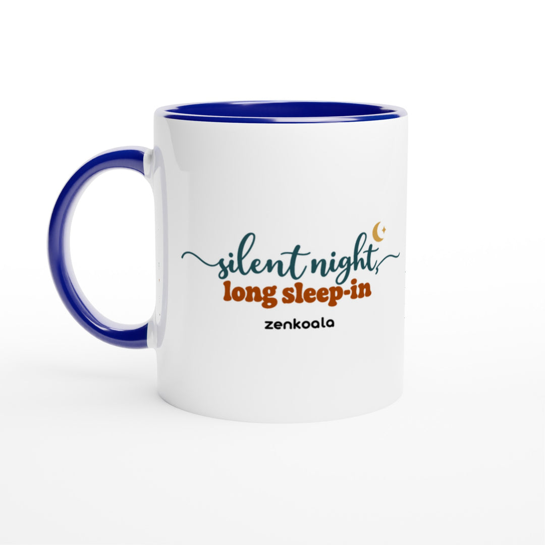 Silent Night Long Sleep-In feel-good mug: flowing script under a little moon, Zen Koala Australia