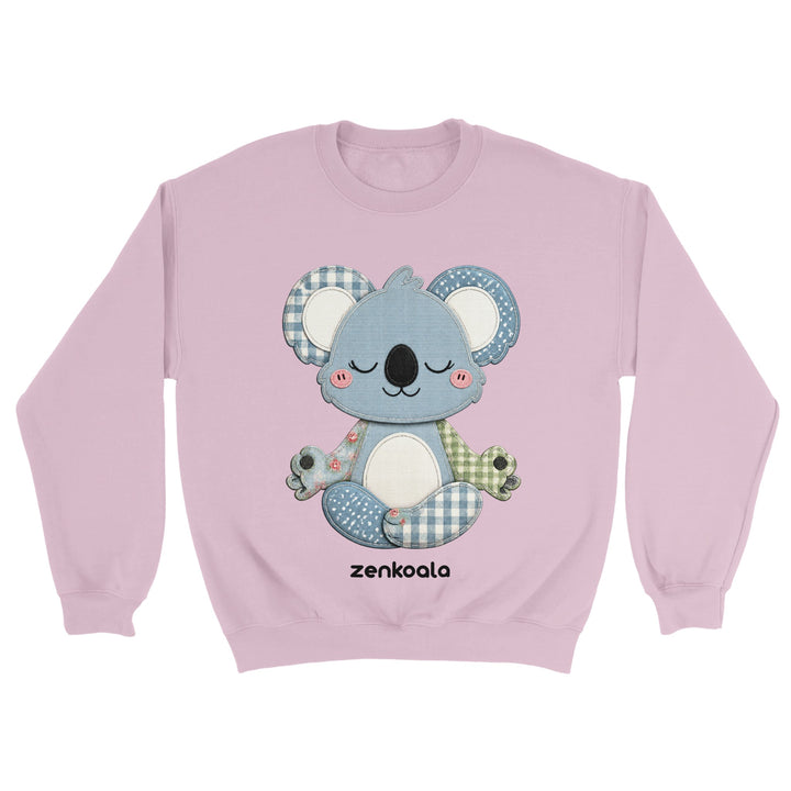 Faux Patchwork Meditating Koala feel-good sweatshirt in Light Pink — Zen Koala Australia