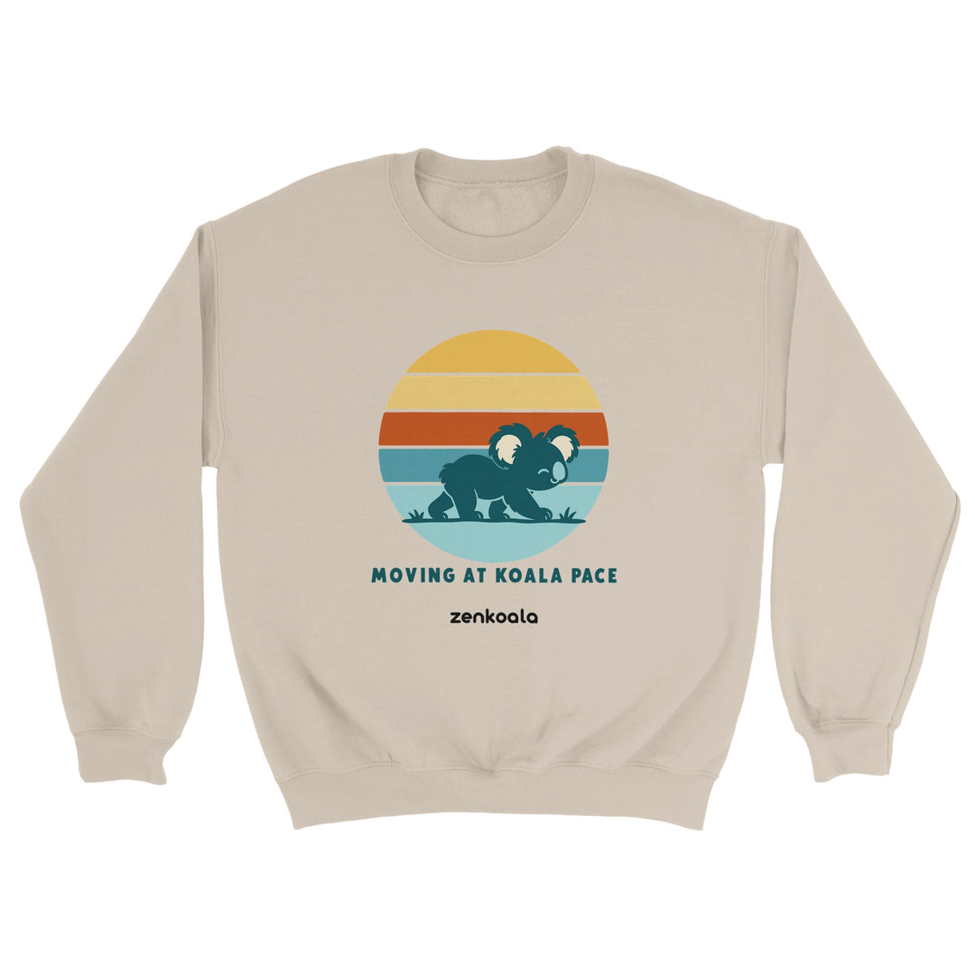 Moving at Koala Pace feel-good sweatshirt in sand, Zen Koala Australia