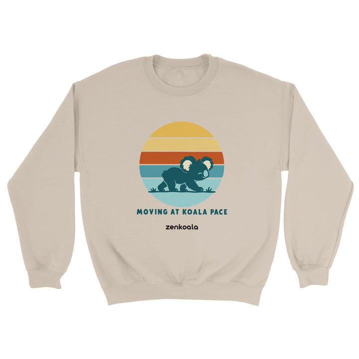 Moving at Koala Pace feel-good sweatshirt in sand, Zen Koala Australia