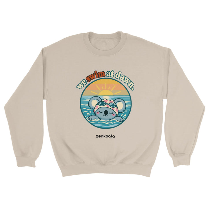 We Swim at Dawn feel-good sweatshirt in sand, Zen Koala Australia