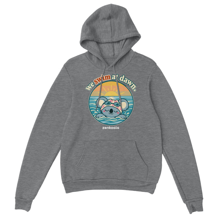 We Swim at Dawn feel-good hoodie in sport grey, Zen Koala Australia