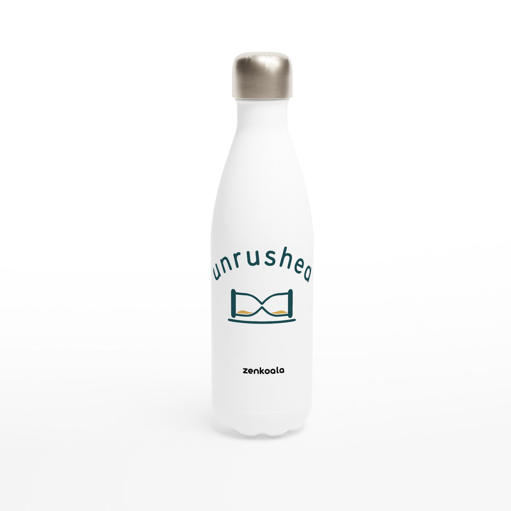 Unrushed feel-good water bottle: a minimalist hourglass tipped on its side, Zen Koala Australia