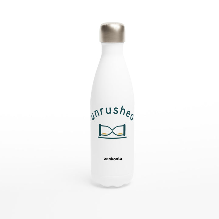Unrushed feel-good water bottle: a minimalist hourglass tipped on its side, Zen Koala Australia