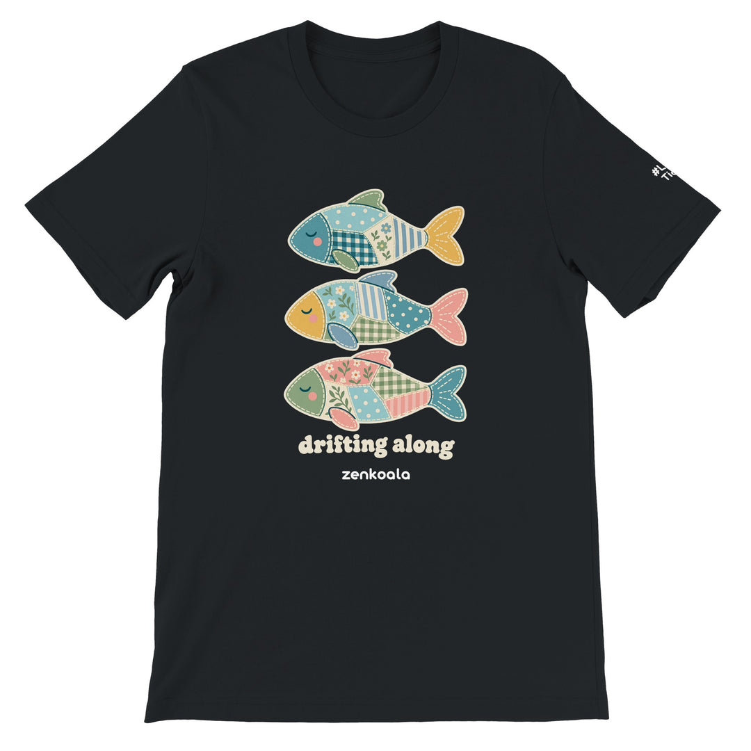 Drifting Along Fish feel-good tee in black, Zen Koala Australia