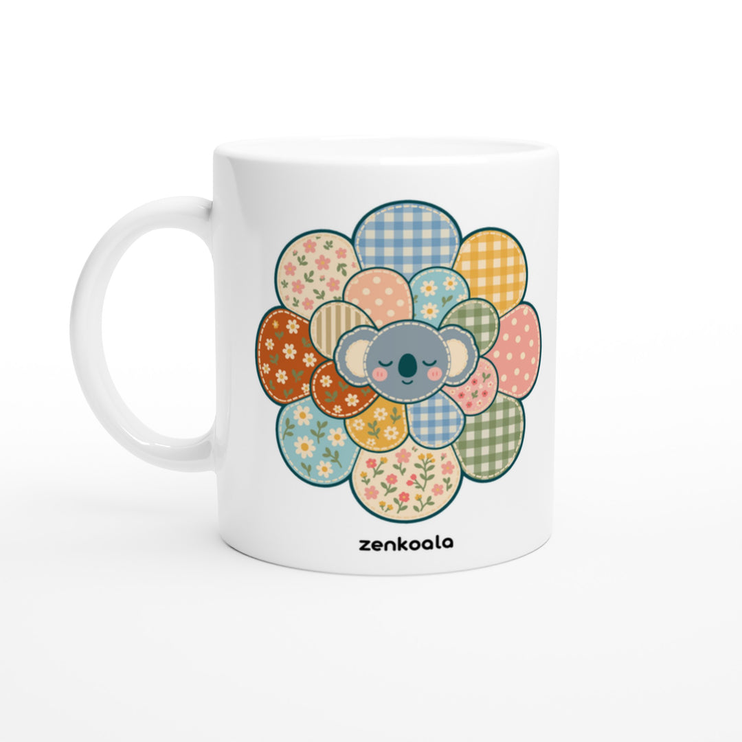 Zen Mandala Flower mug in all white, Zen Koala Australia